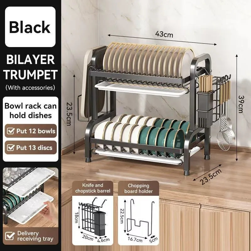 Layered Kitchen Dish Drain Rack & Tableware Sorting Shelf – Bowl, Chopstick & Utensil Organizer