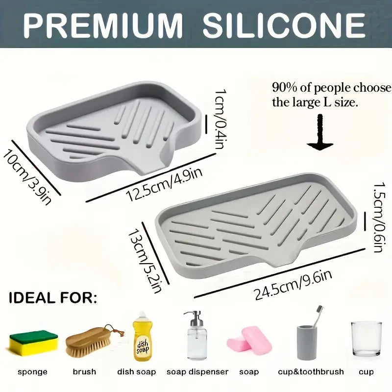 Tidy Sink. Dry Counter. — Silicone Faucet Mat & Sink Tray | Soap Dish, Sponge Drain Pad, Splash Mat, Countertop Storage, M & L Sizes