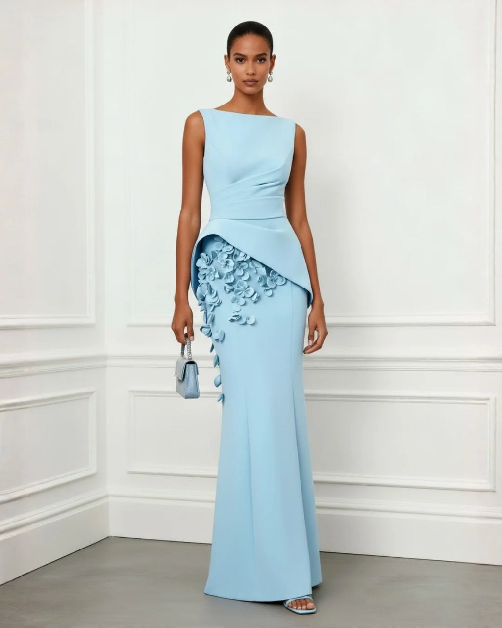 Off-Shoulder Satin Mermaid Formal Prom Gown — Long Sleeve Floor-Length Customized Dress