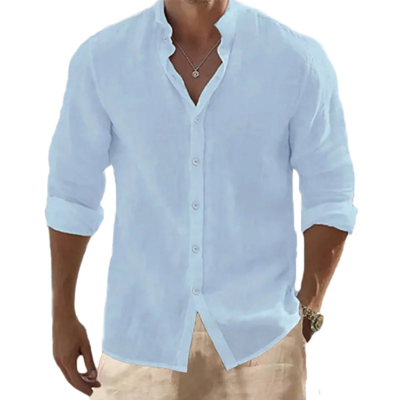 Men's Cotton Linen Long Sleeve Shirt & Pants Set – Lightweight Breathable Vacation Outfit