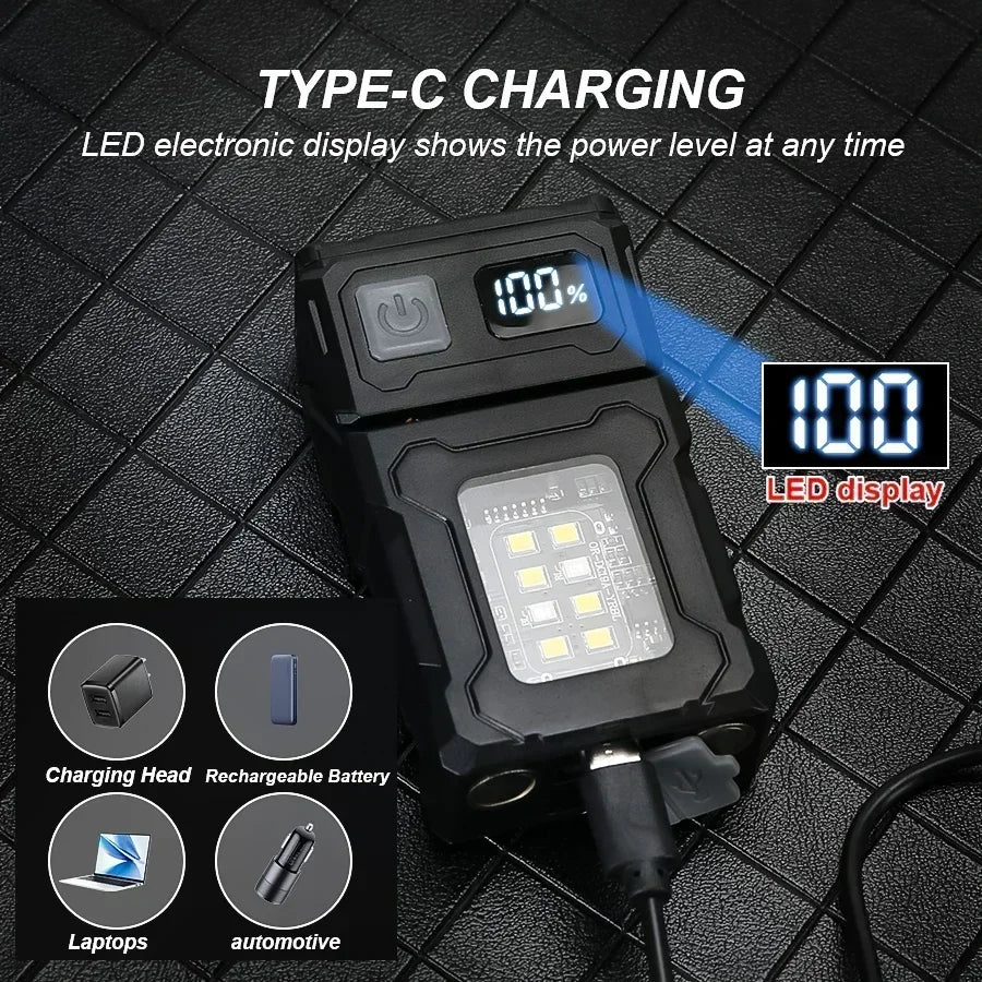 Mini USB Rechargeable LED Flashlight – COB Side Light, Magnetic Tail & Emergency Camping Lantern