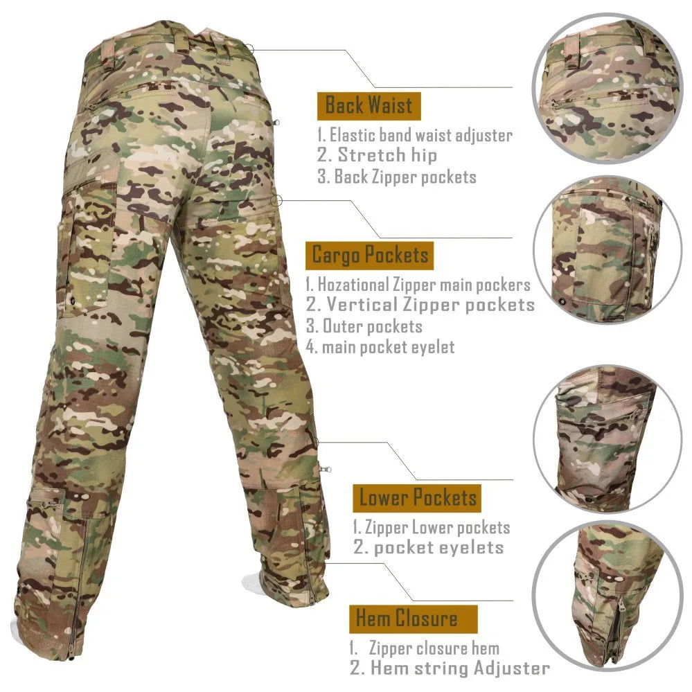 Men's Tactical Frog Suit Uniform Shirt & Cargo Pants 2-Piece Outdoor Set