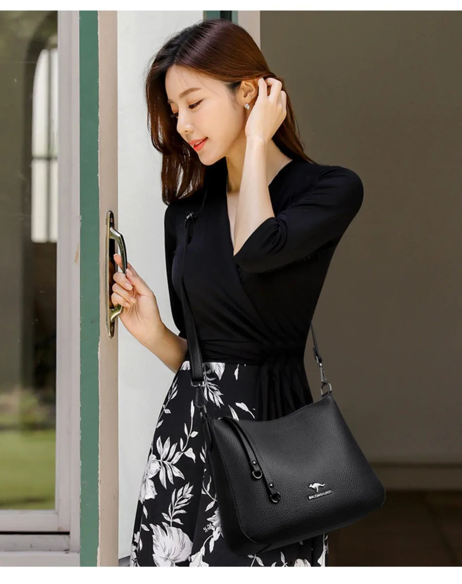 VANDERWAH Genuine Cow Leather Letter Sequin Crossbody Tote – Luxury Designer Shoulder Bag for Women