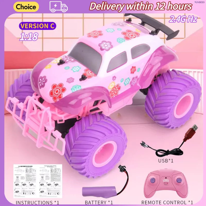 1:16 Pink Remote Control Car 2.4G_Hz Spray Music Light DIY Sticker Racing Car 1:18 Climbing Off-road Toy Car Kids Festival Gifts