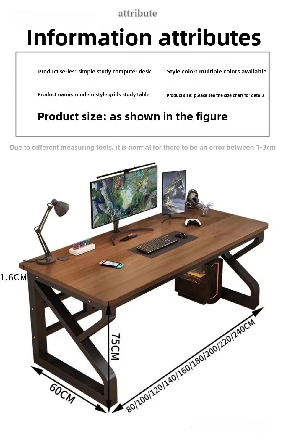 Solid Wood Core Gaming & Home Office Desk — E0 Eco-Friendly, Dual Cable Management, Multiple Sizes & Styles