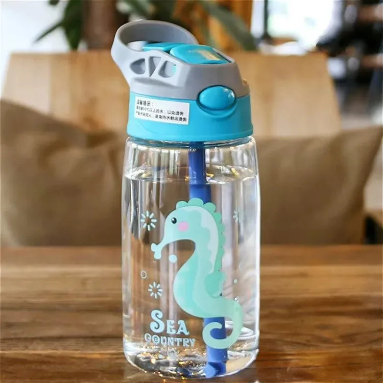 480ml Kids Cartoon Straw Sippy Cup – Portable Leakproof Handgrip Water Bottle for Outdoor Sports