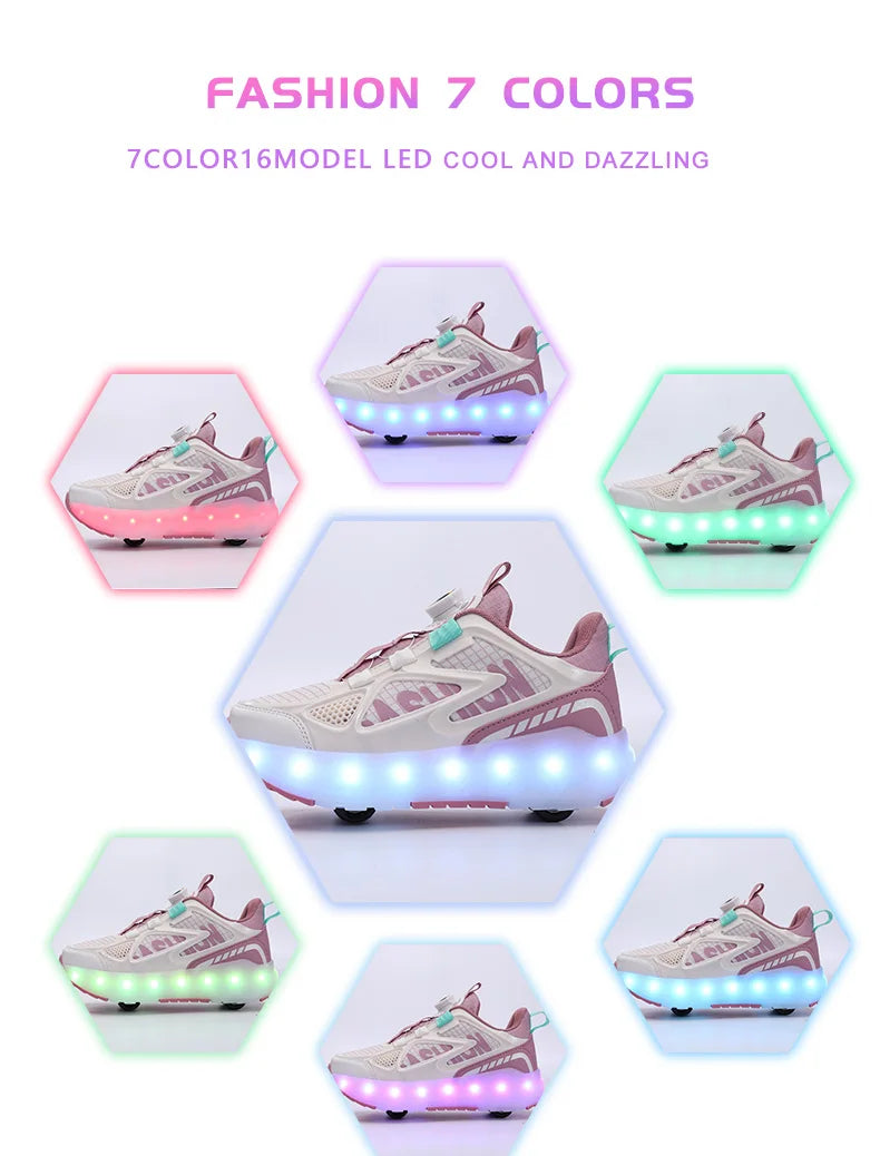 Children's 4-Wheel LED Light Roller Skate Shoes – Removable Wheeled Rolling Sneaker for Kids