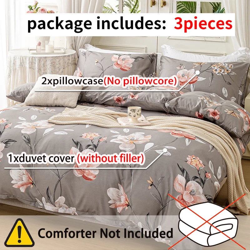 Leaf Floral Print Duvet Cover Set – Soft 3-Piece Bedding with 2 Pillowcases, 2 Colors & 11 Sizes