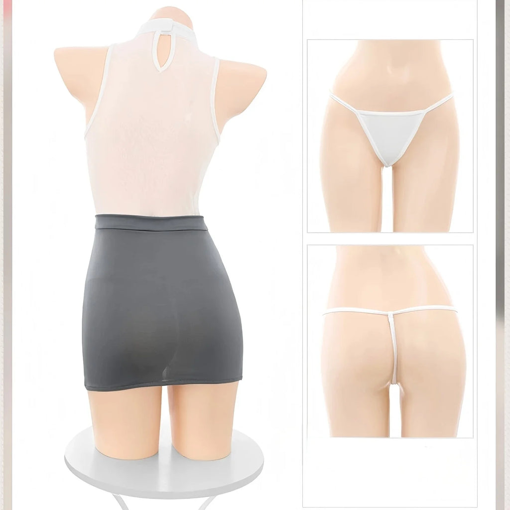 Sexy Lingerie Role-Play Costume Set – Lace Stewardess Secretary Uniform for Women