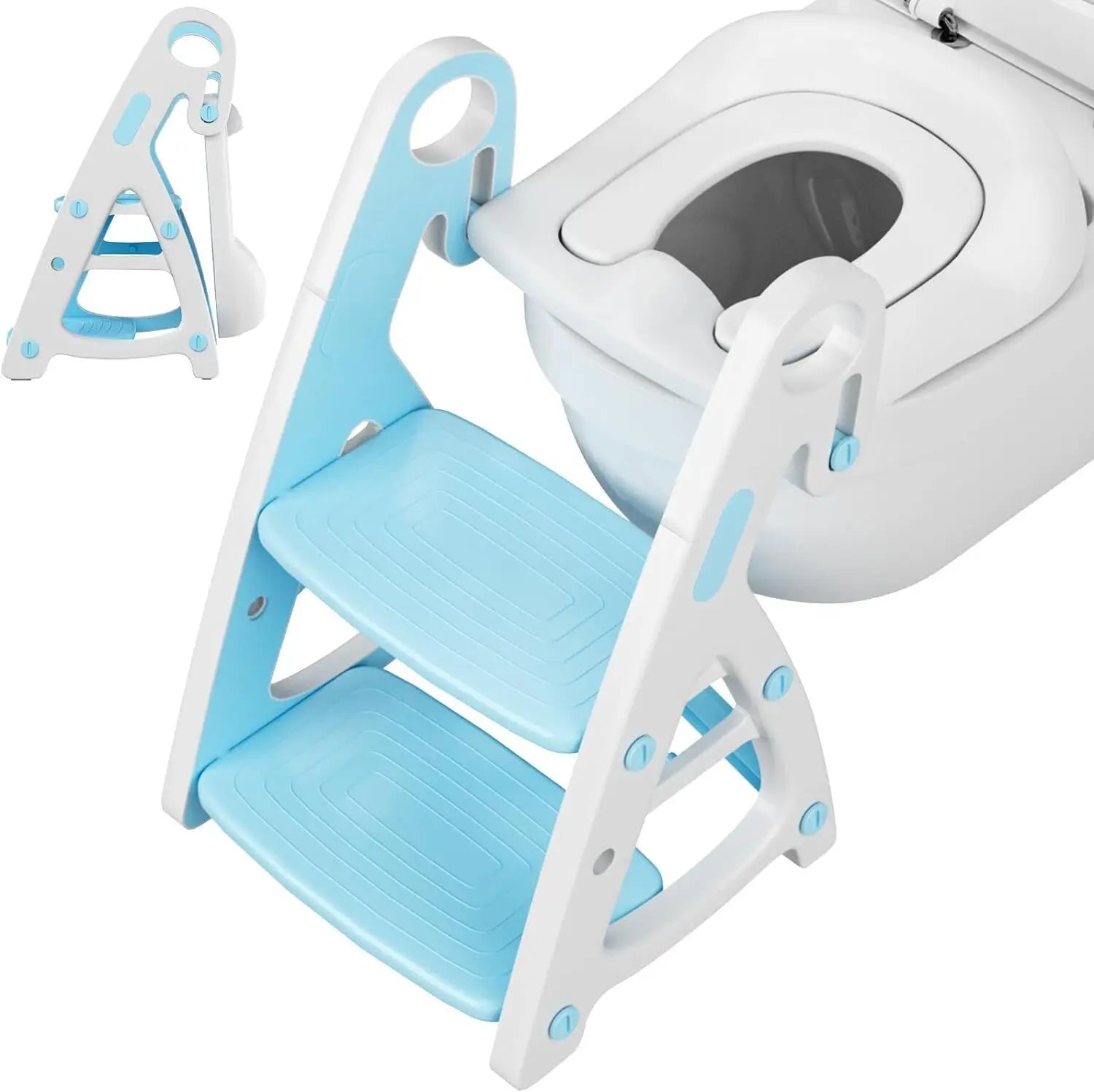 Children's Toilet Seat with Stairs — 2-in-1 Potty Trainer with Step Stool & PU Padding