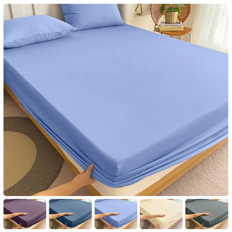 Fitted Bed Sheet with Elastic Band – Solid Color, 90-180x200cm, 100% Polyester, Single to King