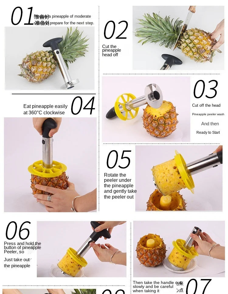 Slice a Pineapple in Seconds. — Stainless Steel Pineapple Slicer & Peeler | Cutter, Corer & Parer Knife, 24x10cm, Green, Black & Yellow