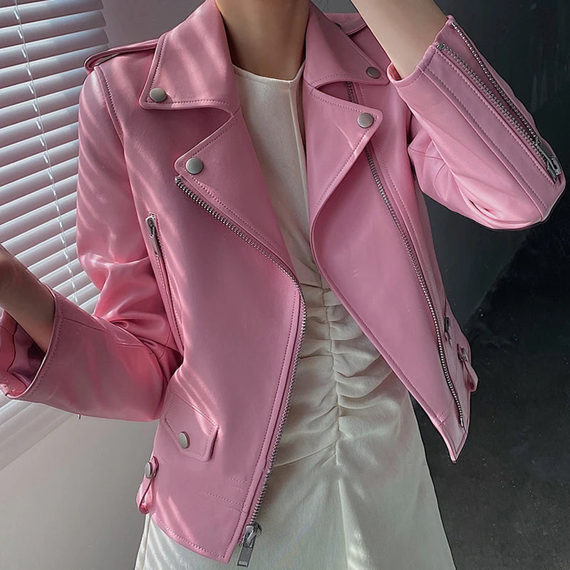 Women's Sheepskin Leather Jacket – Cropped Moto Style