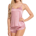 Low Cut Vest & Shorts Sleepwear Set — Solid Color Summer Nightwear