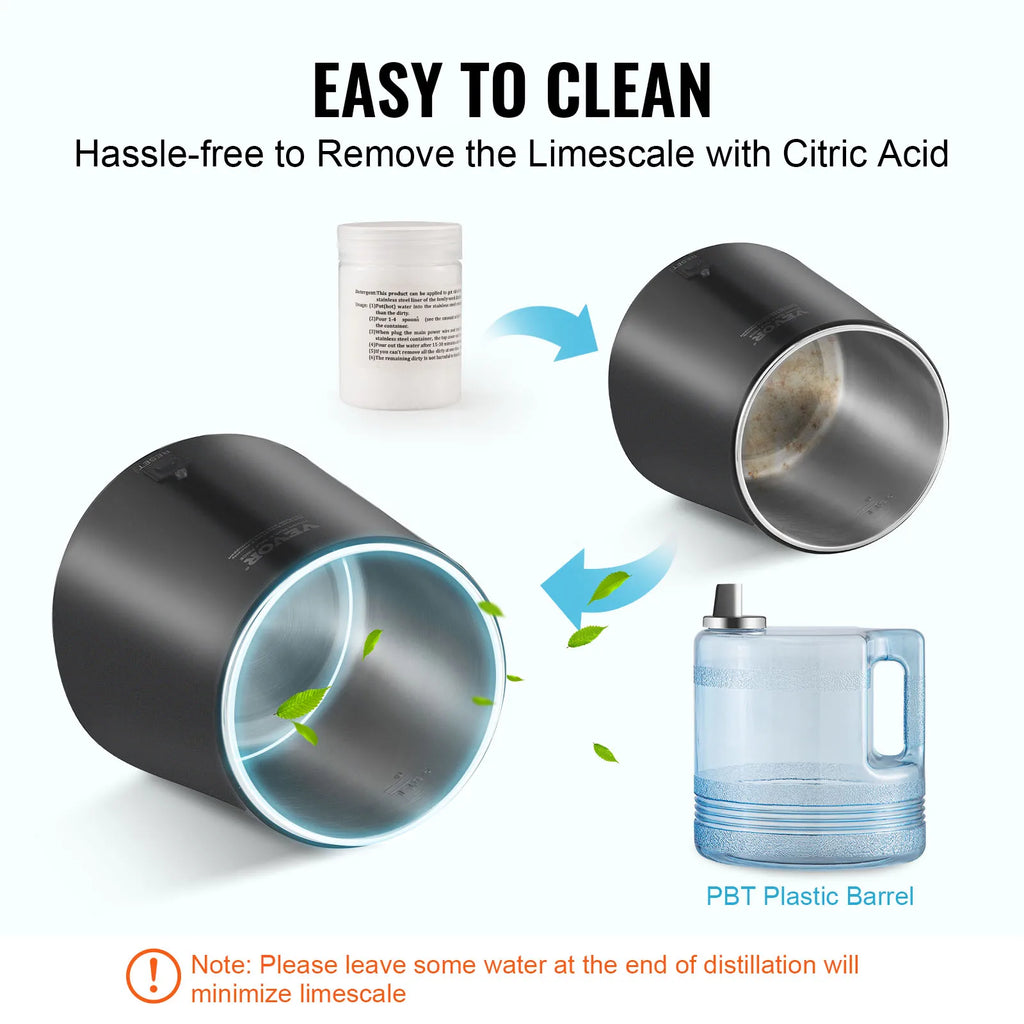 SucceBuy Water Distiller 4L — 750W Countertop Pure Water Purifier with Activated Carbon Filter