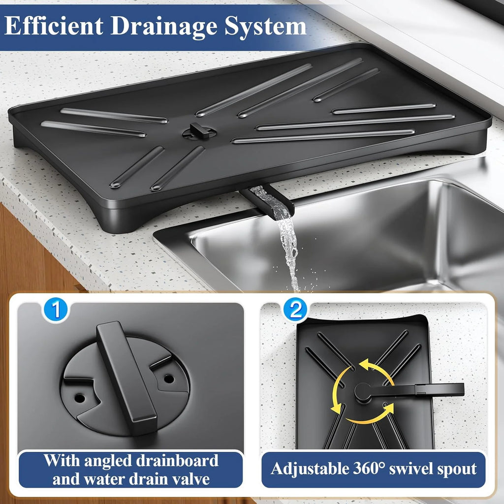 Large Dish Drying Rack with Drainboard — Rustproof Dish Drainer with Utensil Holder