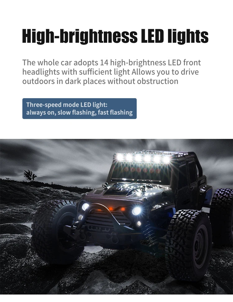 50KM/H 1:16 Scale 4WD RC Car with LED Lights – High Speed Off-Road Buggy Truck