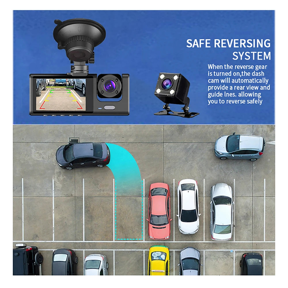 1080P 2/3-Lens WiFi Dash Cam – Front, Rear & Interior, Night Vision, G-Sensor, Loop Recording