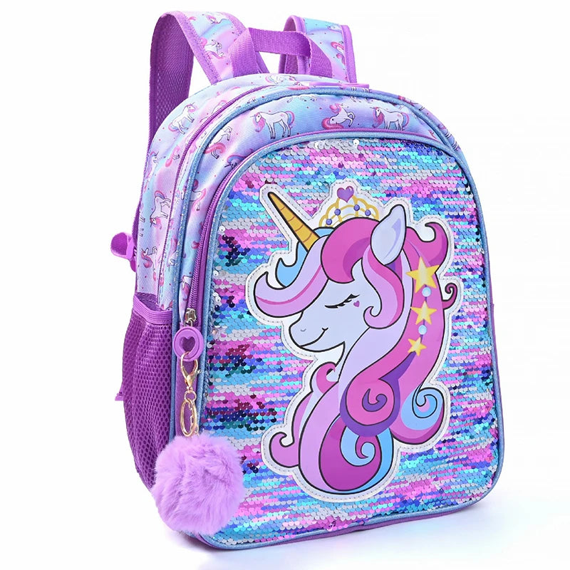 Unicorn Backpack Set – Purple Three-Piece School Bags