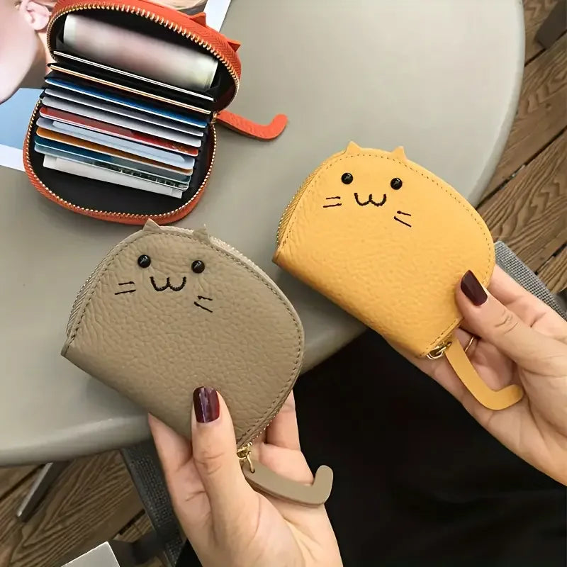 Cartoon Cat Shaped Wallet – Faux Leather Multi-Card Holder & Coin Purse for Women
