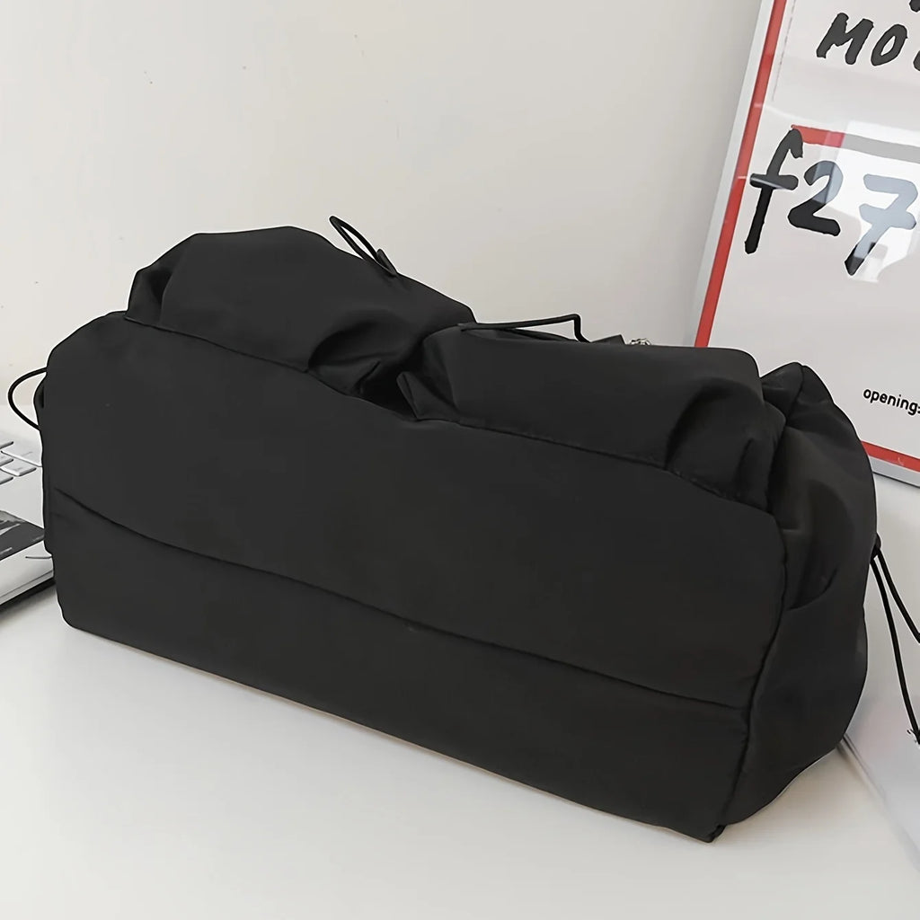 Fashionable Drawstring Crossbody Bag – Spacious Zipper Closure Shoulder Bag with Bag Charm