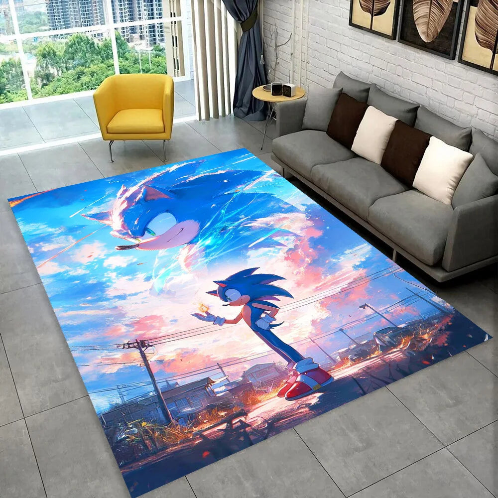 3D Retro Sonic Area Rug – Non-Slip Kids Carpet for Bedroom, Living Room & Playroom