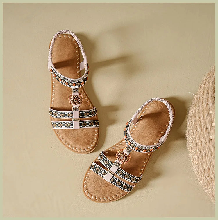 Women's Bohemian Flat Beach Sandals – Anti-Slip Elegant One-Line Sandals