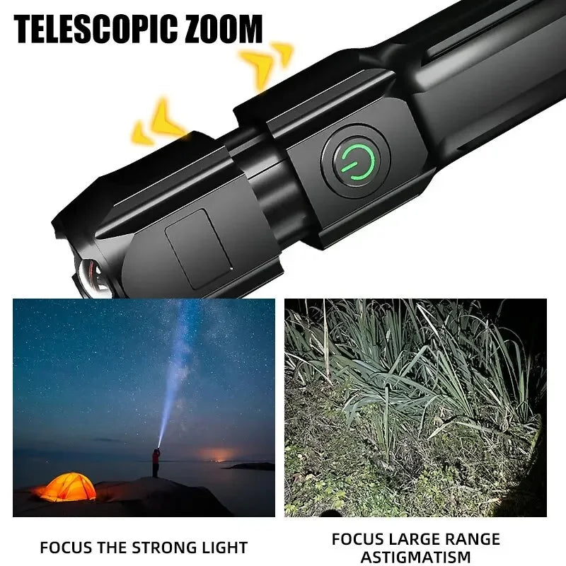 F15-T Tactical LED Flashlight – Zoomable, 4-Mode, USB Rechargeable, Waterproof Fishing Hunting Camping Torch