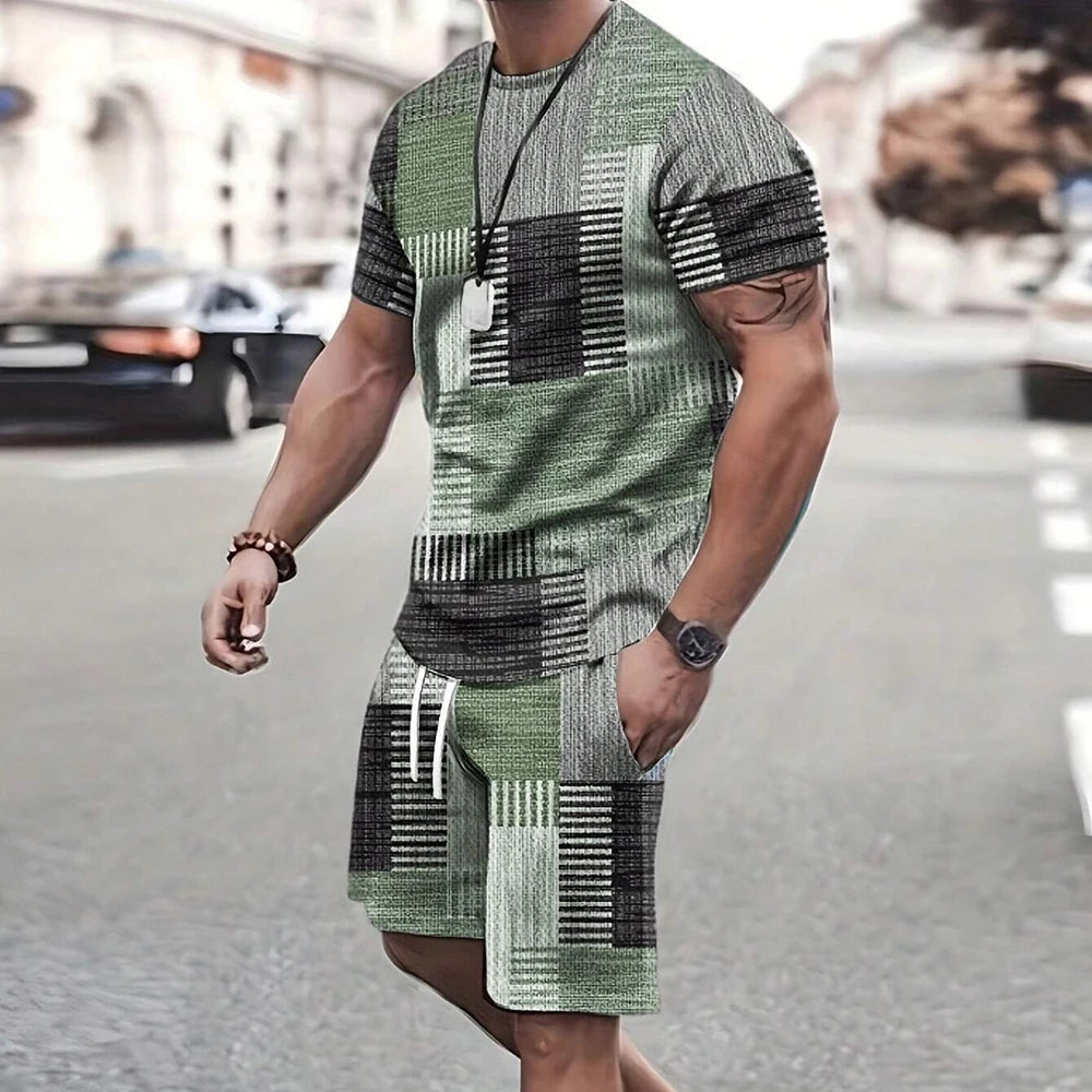 Men's Retro Short Sleeve T-Shirt & Shorts Set – Cool Breathable Casual Summer 2-Piece