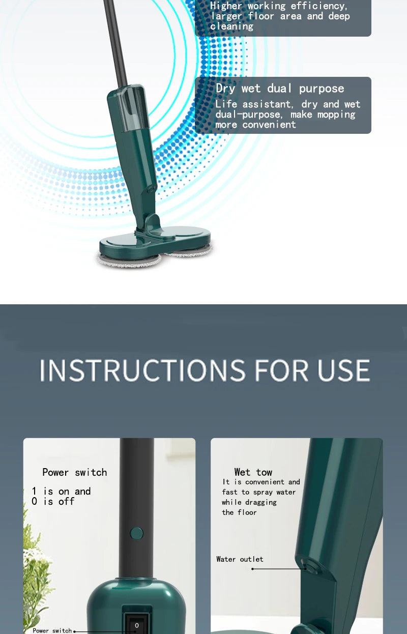 2-in-1 Wireless Electric Spin Mop & Floor Scrubber