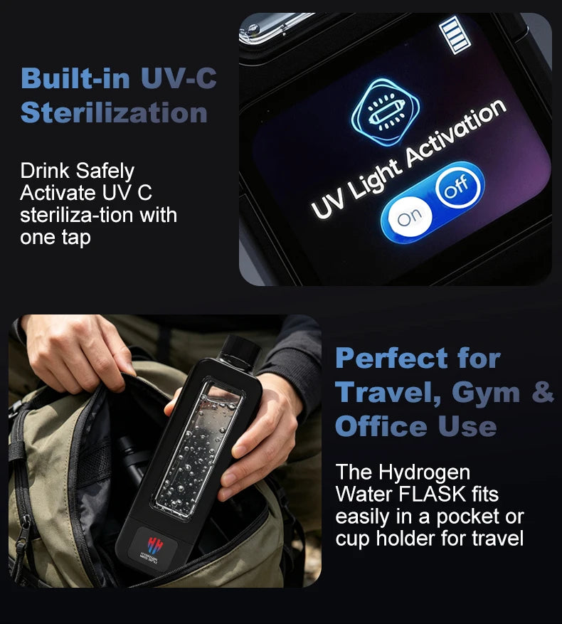 8000ppb Intelligent Hydrogen Water Bottle – SPE/PEM, One-Click UV-C Cleaning, 4500mAh