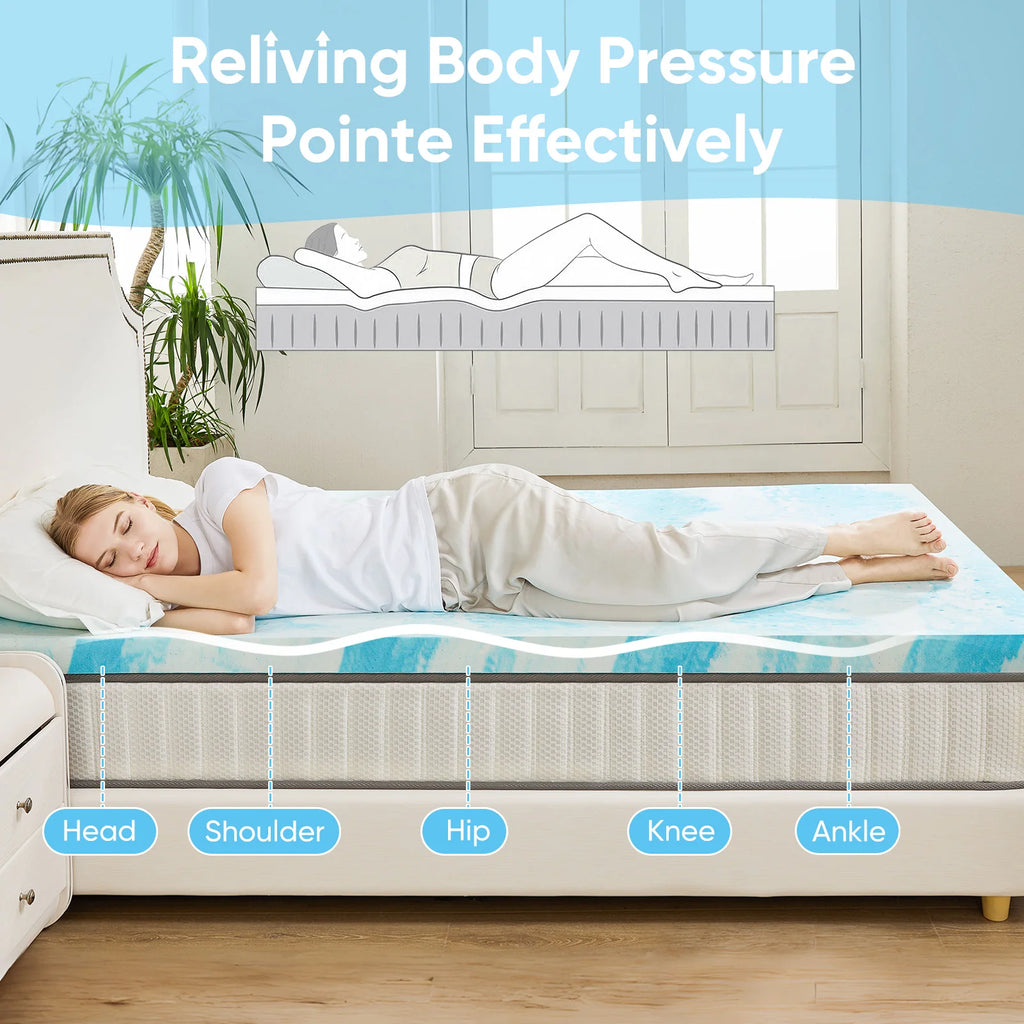 JHK 2"-3" Thick Gel Cooling Memory Foam Mattress Topper – Soft, Breathable Queen Size Bed Topper