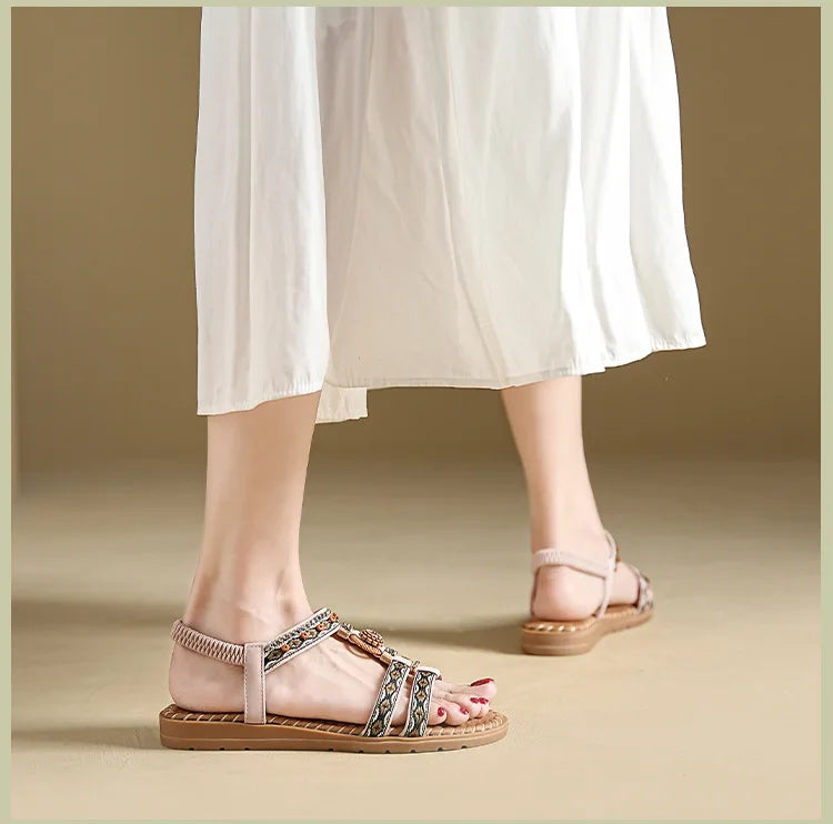 Women's Bohemian Flat Beach Sandals – Anti-Slip Elegant One-Line Sandals