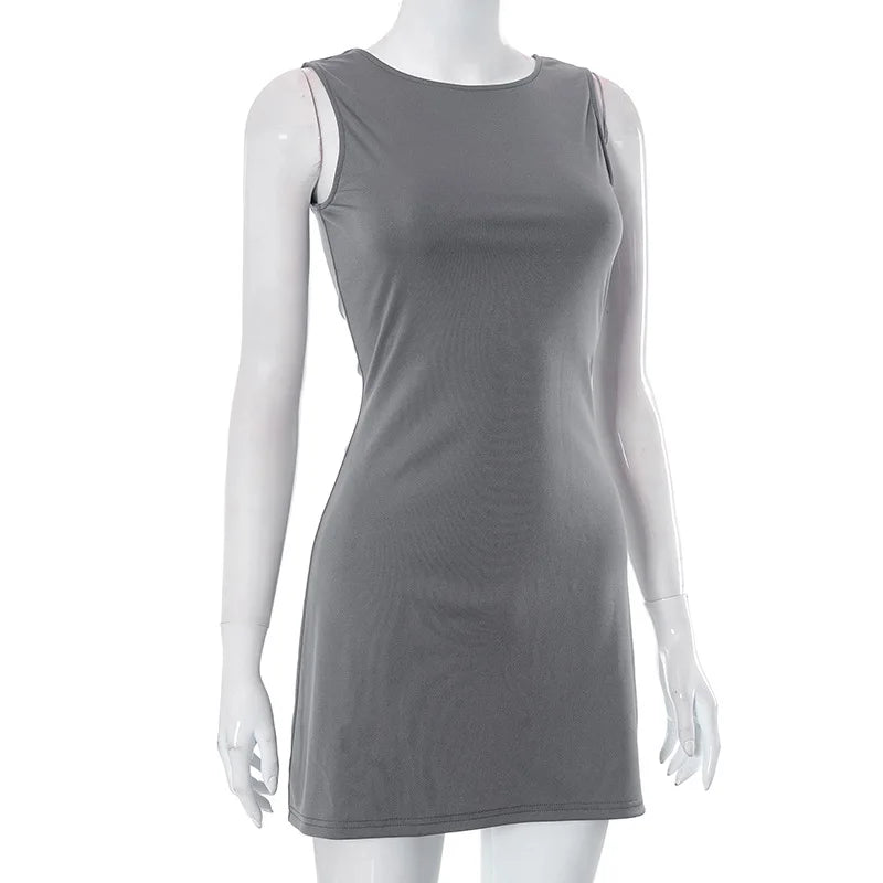 Sleeveless Knit Slim A-Line Mini Dress — Y2K Streetwear Summer Dress