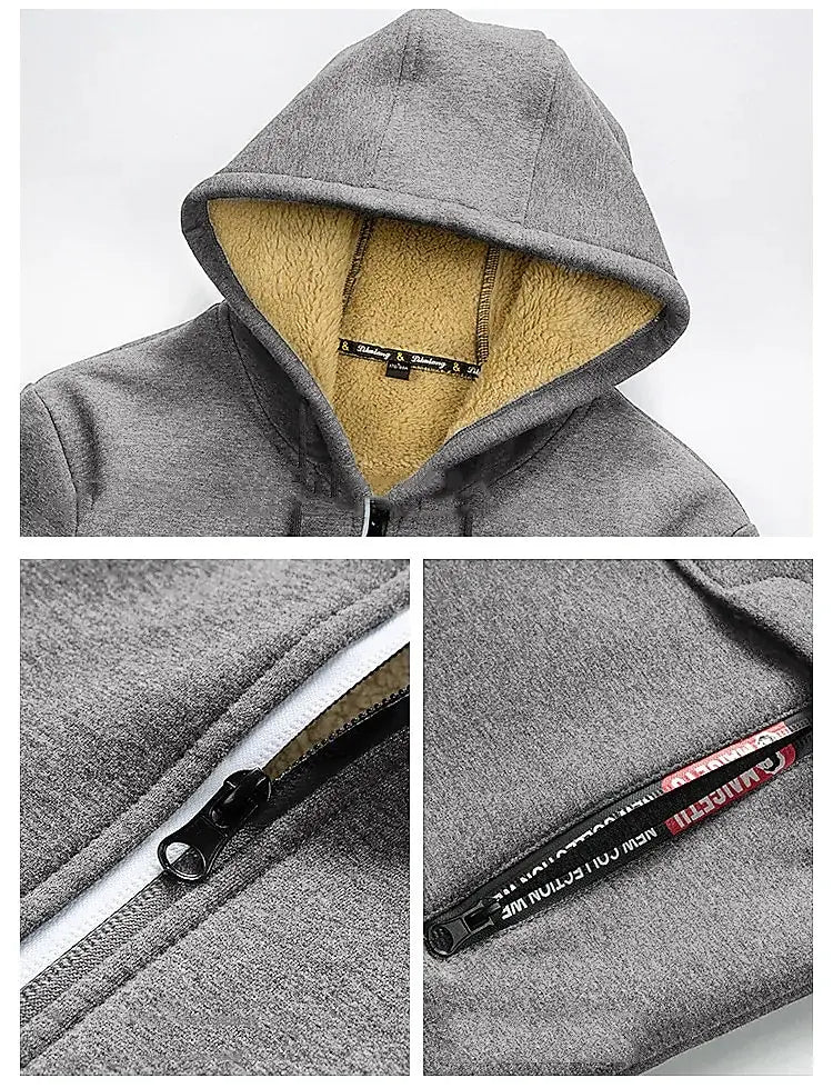 Men's Camouflage Fleece Hooded Zip Jacket – Thick Streetwear Coat for Autumn & Winter