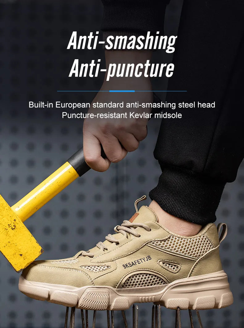 Steel Toe Safety Work Boots — Hollow Breathable Unisex Anti-Slip Construction Boots