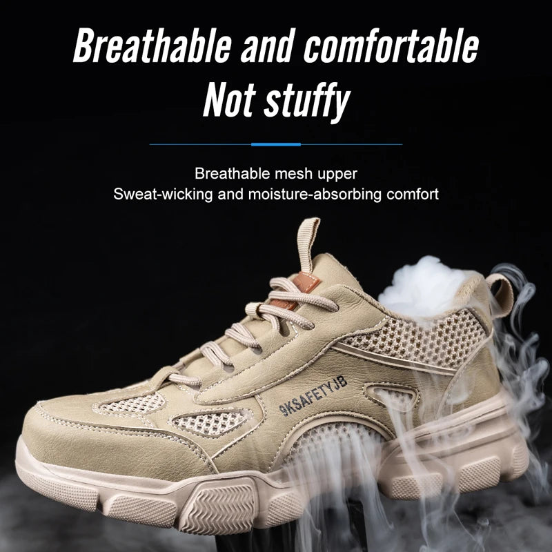 Steel Toe Safety Work Boots — Hollow Breathable Unisex Anti-Slip Construction Boots