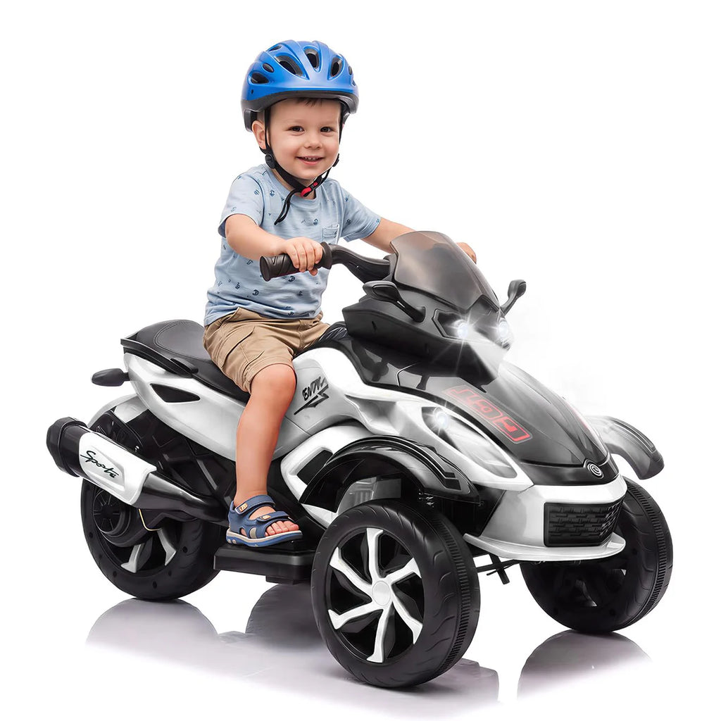 12V Kids Ride-On Car – Three-Wheel Electric Toy with Lights