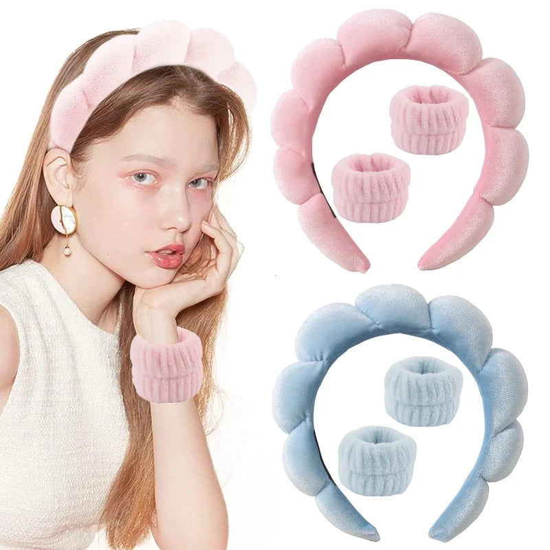 Puffy Spa Headband & Wristbands Set — 3 Pack