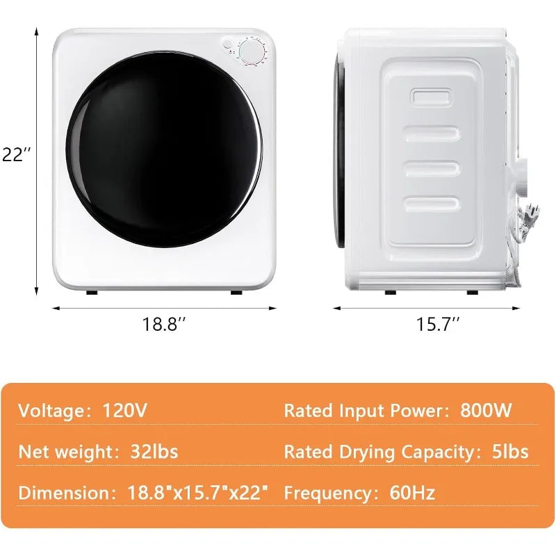 Portable Washer & Dryer Combo Set — 32 lbs Dryer Capacity, 5 Drying Modes, 18 lbs Fully Automatic Washing Machine
