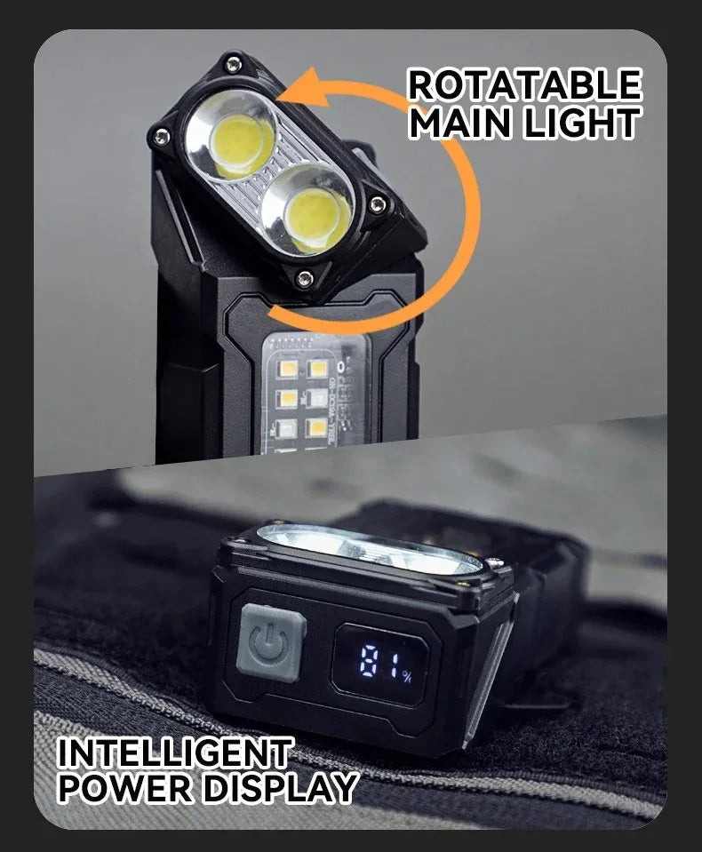Tactical EDC Work Light – 1200 Lumen, 8-Speed COB+LED, Type-C, Tail Magnet, Pen Clip, MOLLE Compatible