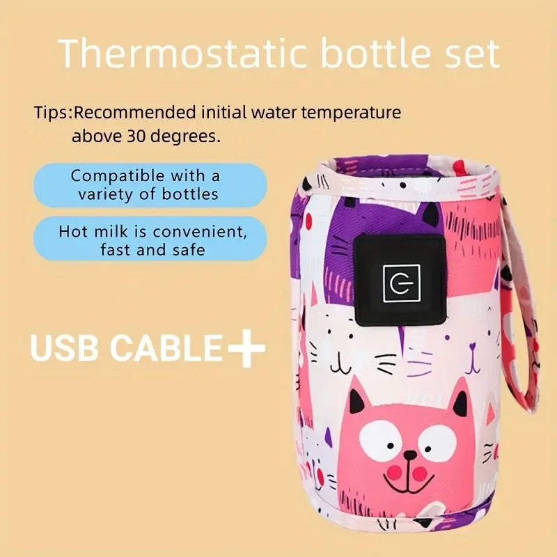USB Portable Baby Bottle Warmer with Insulated Bag – Travel Nursing Bottle Heater for Stroller, 0–36 Months