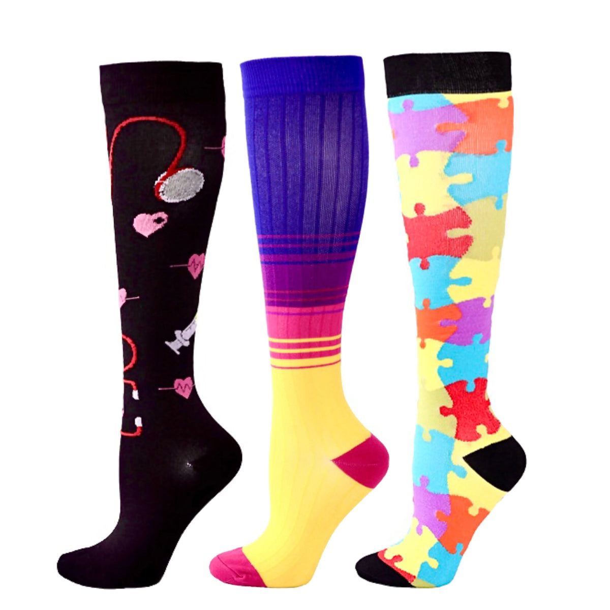 Knee High Compression Socks 20-30mmHg – 3 Pairs for Diabetes, Varicose Veins, Edema, Nurse & Running