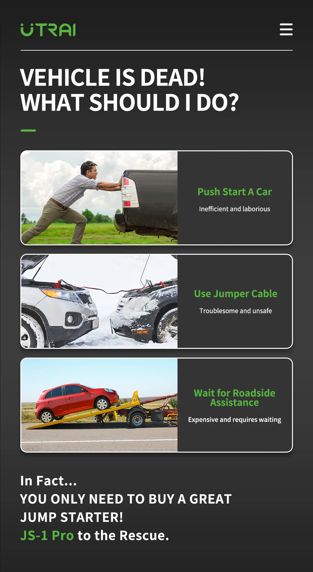 UTRAI 4000A Jump Starter — Portable 12V Car Battery Booster & Power Bank