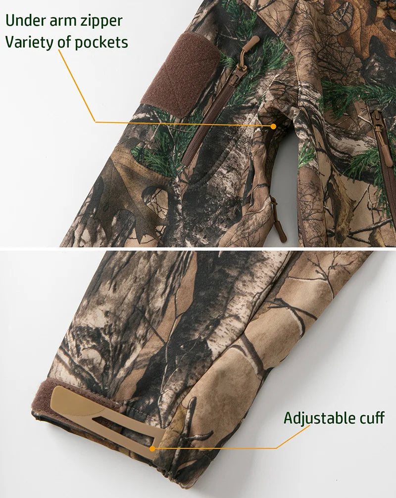 Men's Silent Soft Shell Camouflage Tactical Jacket — Waterproof Fleece Hunting Coat