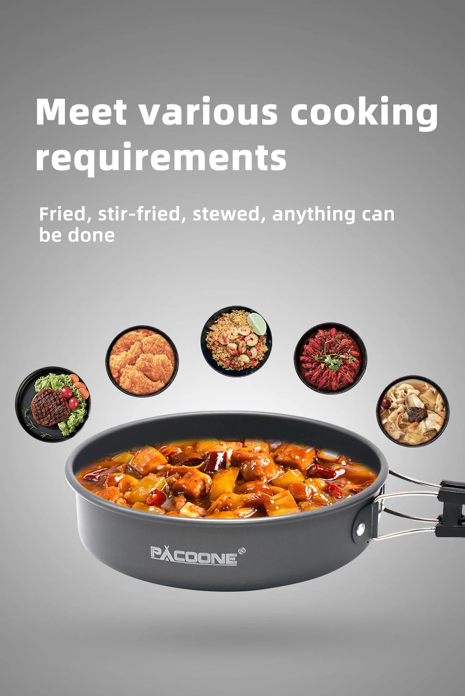 PACOONE Camping Cookware Set — Portable Outdoor Pot, Pan, Kettle & Tableware Kit