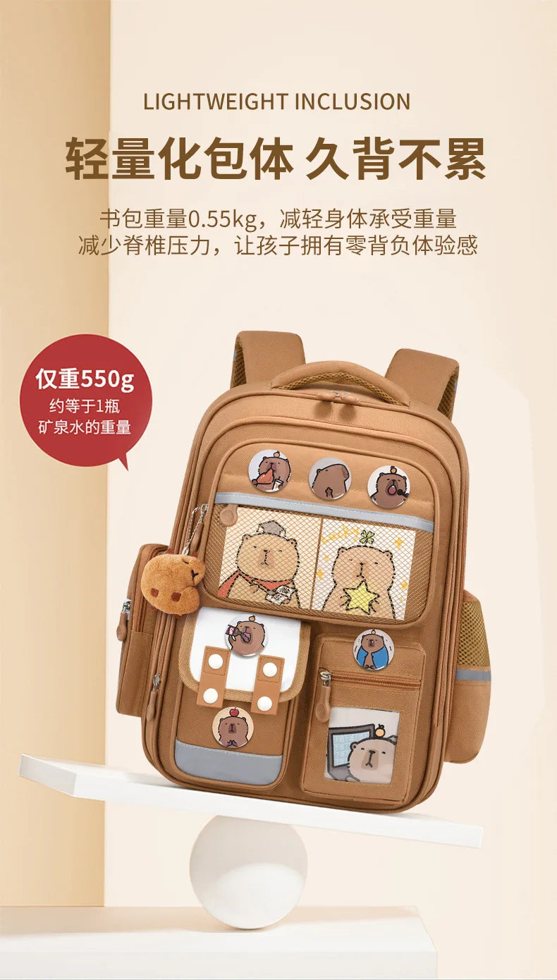 Capybara Anime Kids Backpack – Large Capacity Nylon School Bag for Boys & Girls Back to School