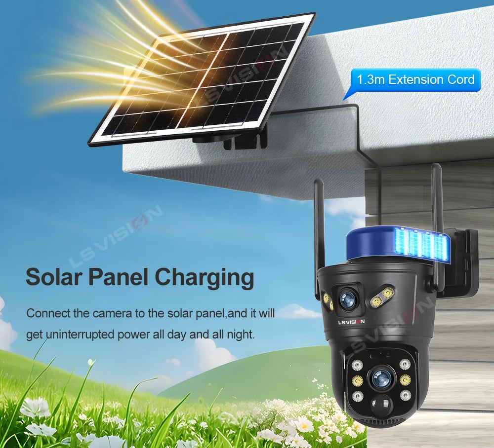 8MP Dual Lens Solar Security Camera – 4G/WiFi, PTZ 355°, PIR Human Detection, Night Vision | Outdoor CCTV