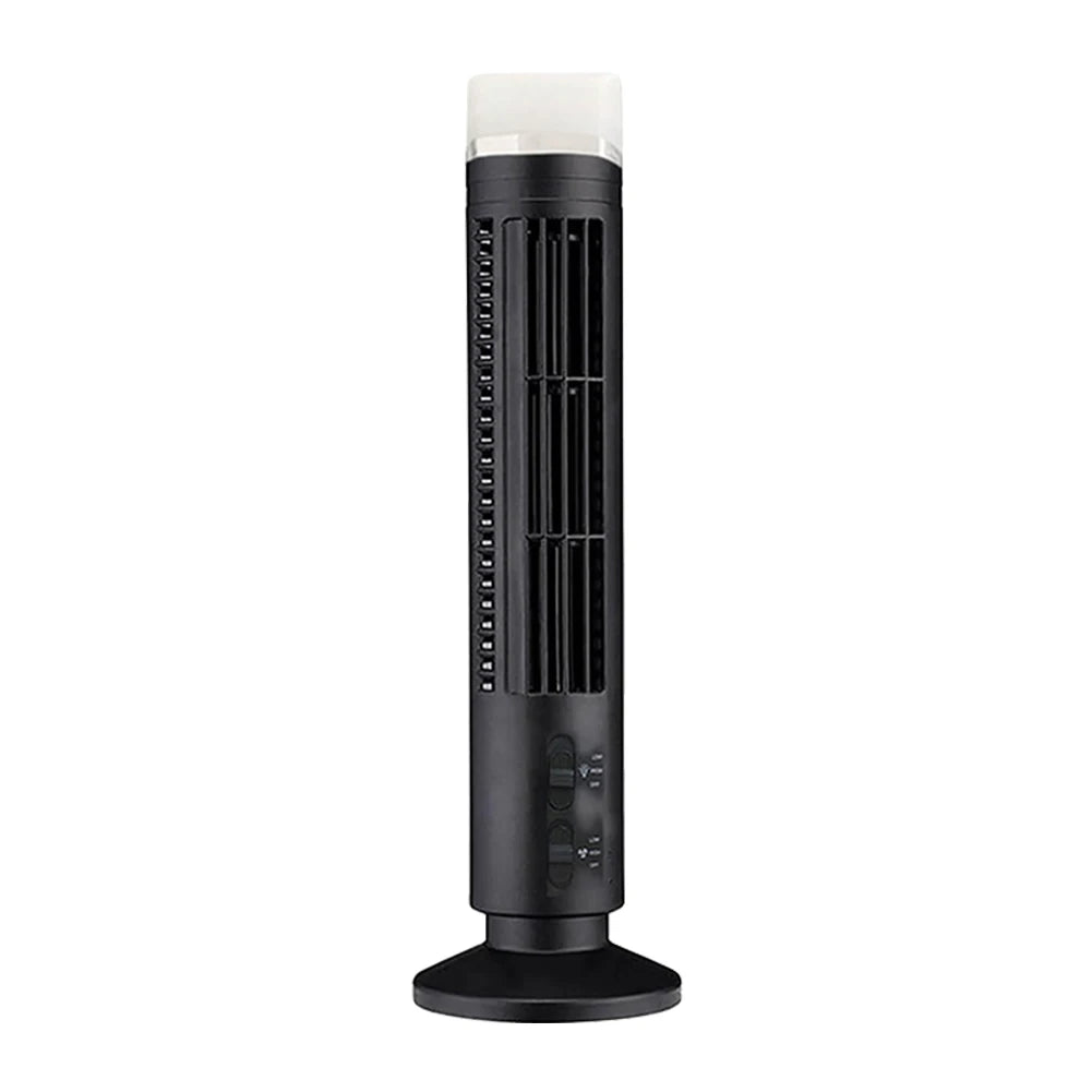 LED Bladeless Tower Fan — USB Powered, 2-Speed, Safe for Kids & Pets, Space-Saving Design
