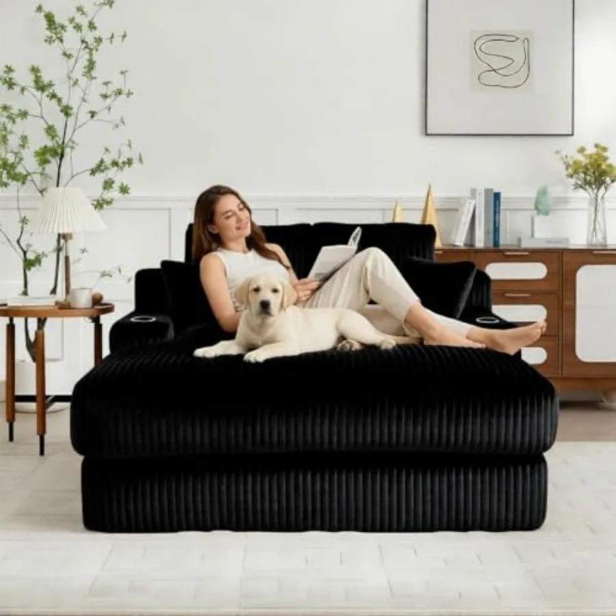 60-Inch Black Oversized Boneless Chaise Lounge